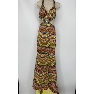 Tony Bowls Paris Rainbow Psychedelic Beaded Cutout Pageant Gown Dress 4